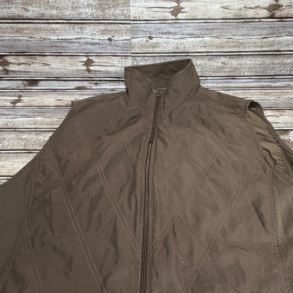 Columbia Vest Mens 2XL Brown Quilted Fleece Mixed Media Full Zip Mock Neck